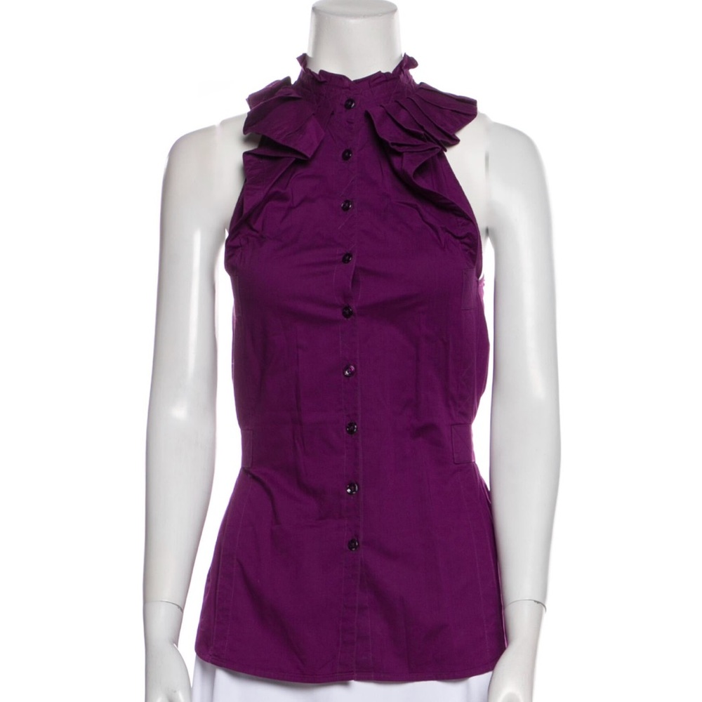Yves Saint Laurent Mock Neck Button Up Top